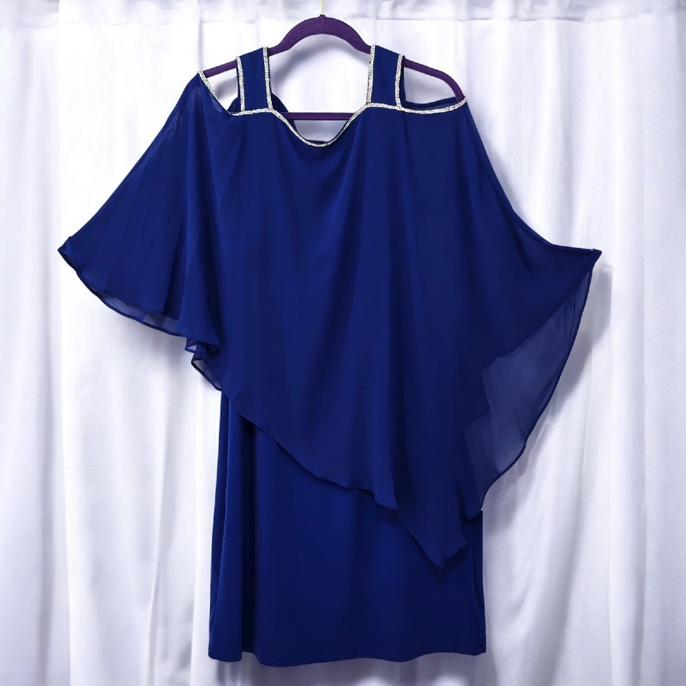 Glamour Nights Party‎ Dress Rhinestone Cold Shoulder Royal Blue Woman 8 Elegant